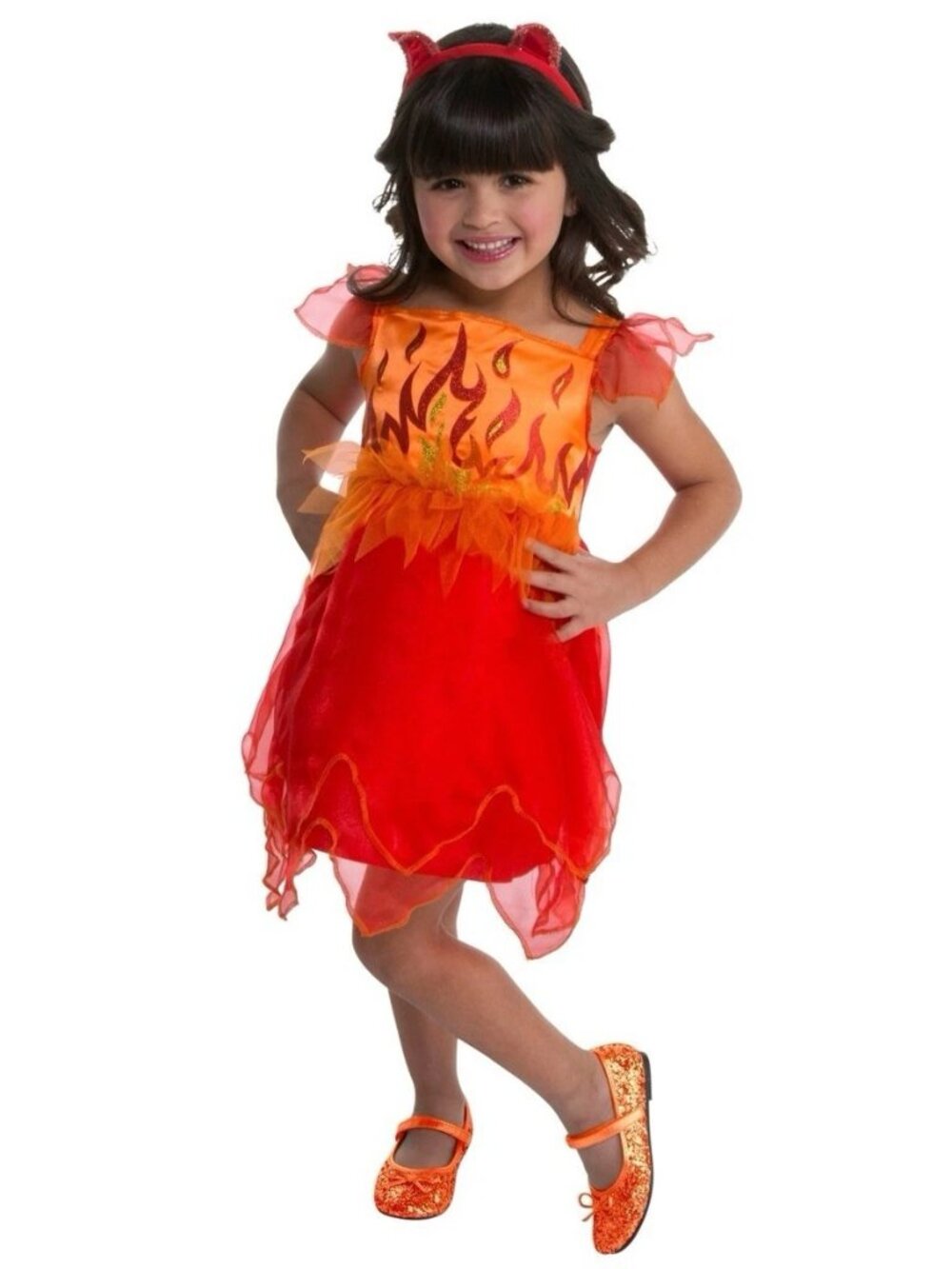 Girls 2T Red Halloween Devil Costume Dress Sparkle Flames Toddler
